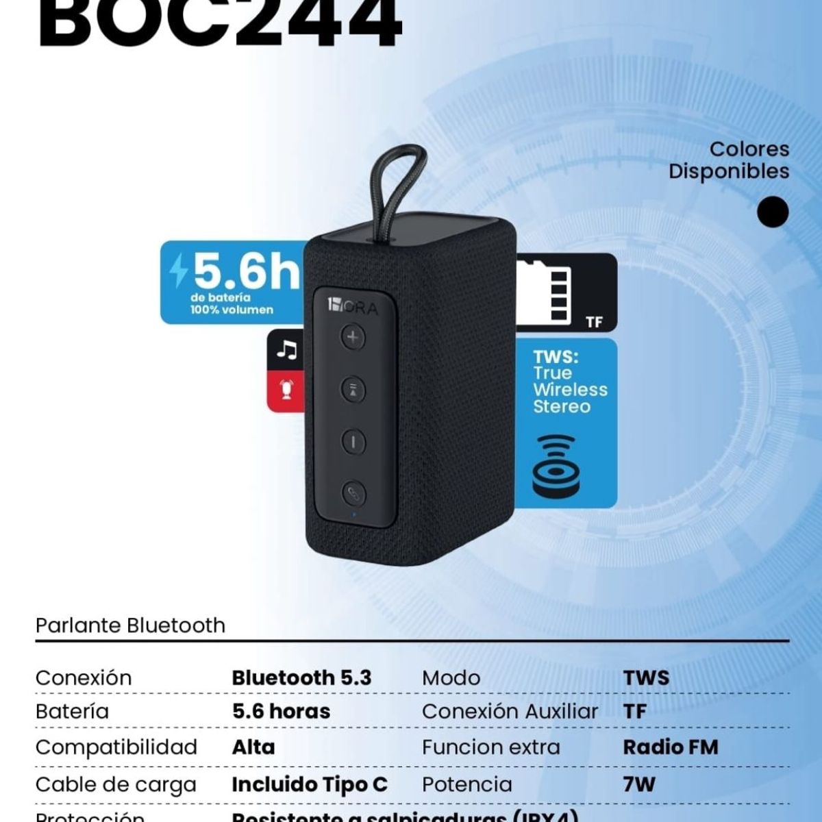 OEM - Parlante Bluetooth inalámbrico portátil con batería de 2000 mAh