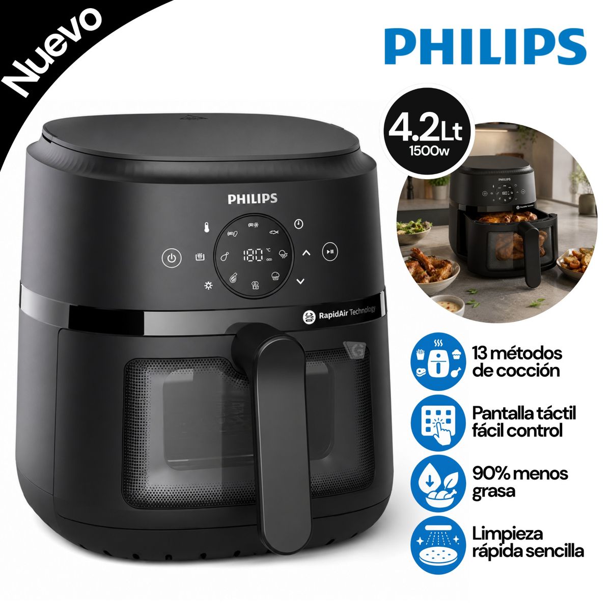 PHILIPS - Freidora de Aire Digital Philips NA220-00 4.2 Litros