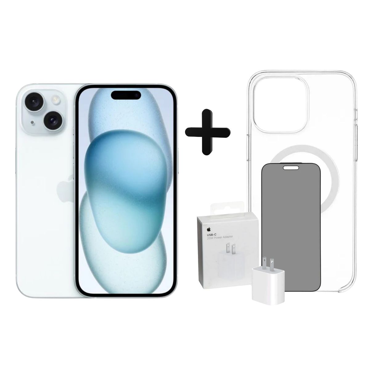 APPLE - IPHONE 15 128GB  - BLUE - CUBO + CASE + MICA