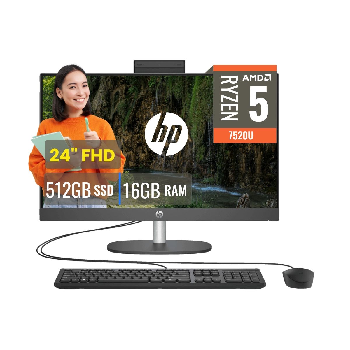 HP - All In One HP ProOne 245 Ryzen R5 7520U 16GB SSD 512GB 23.8 " FHD