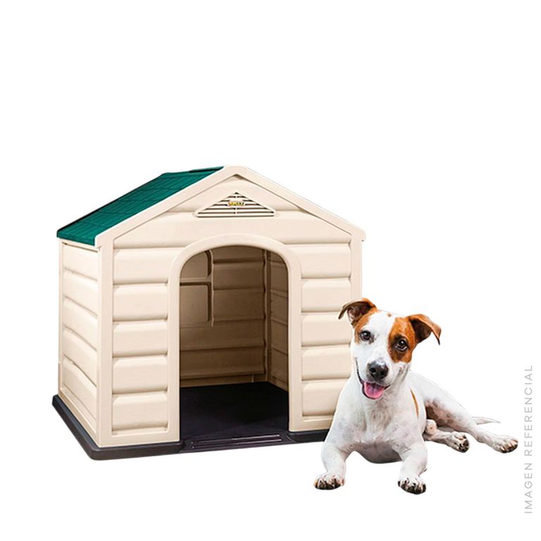 Casa para Perro Pequeña RIMAX de Polipropileno Taupe con Techo Verde ...