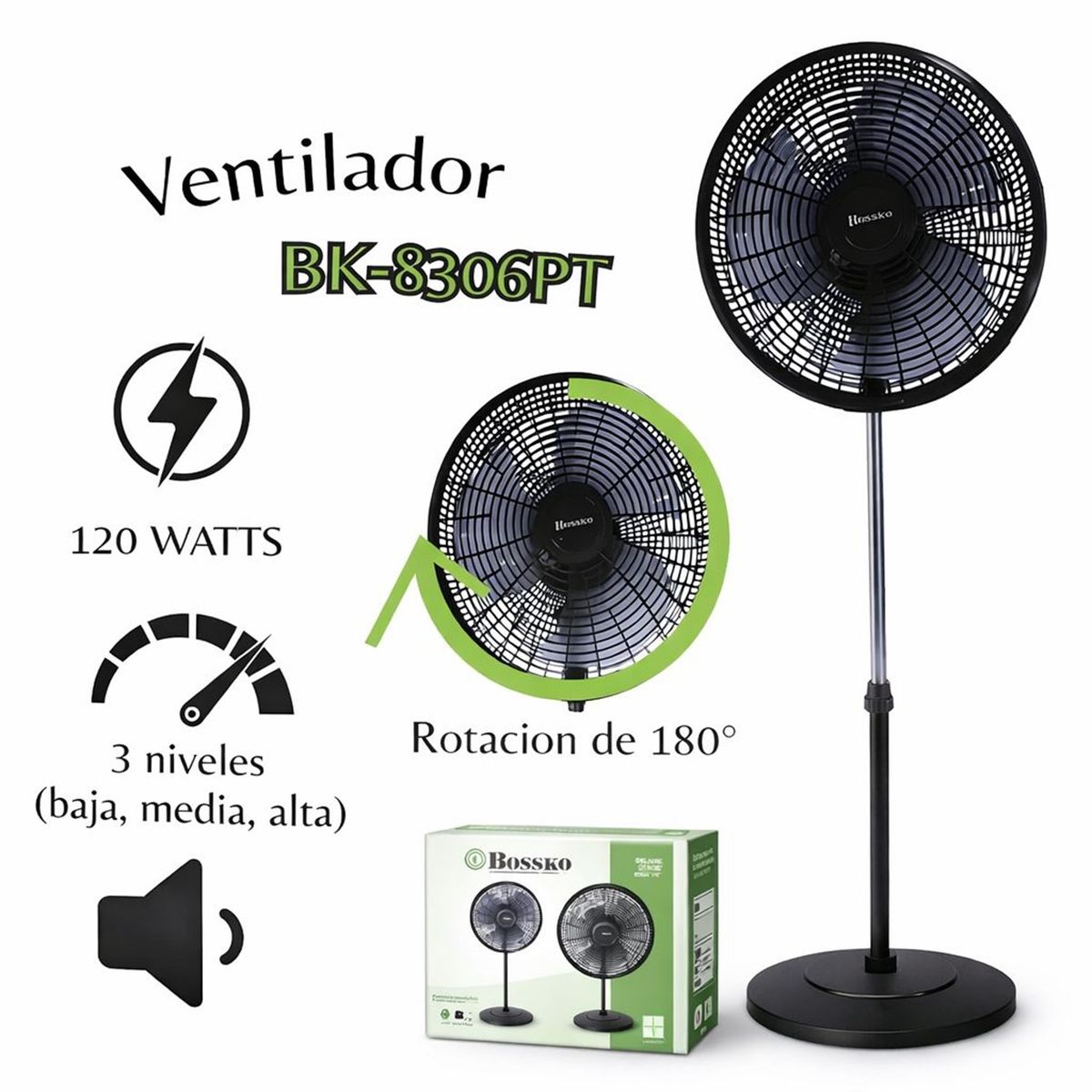 BOSSKO - Ventilador de Pedestal Bossko BK-8306PT 16” 120W  Potencia Silencio y Estilo