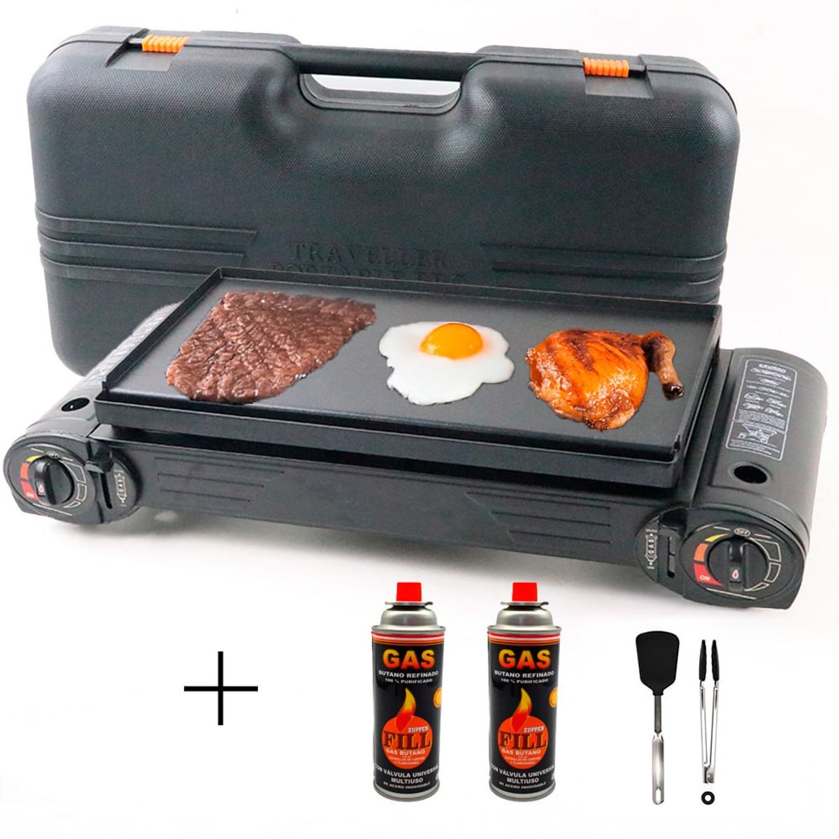 GENERICO - Cocina Parrillera Portátil con Maletin + 2 Gas Butano 2FILL