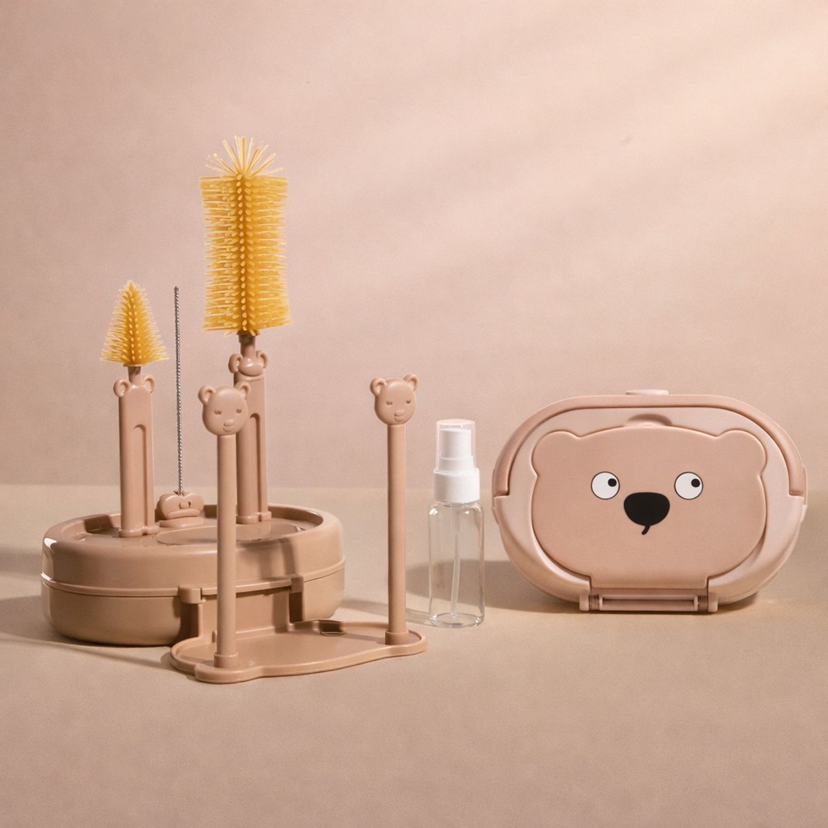 Baby - Kit Completo Limpiador de Biberones con Estuche Escurridor marron