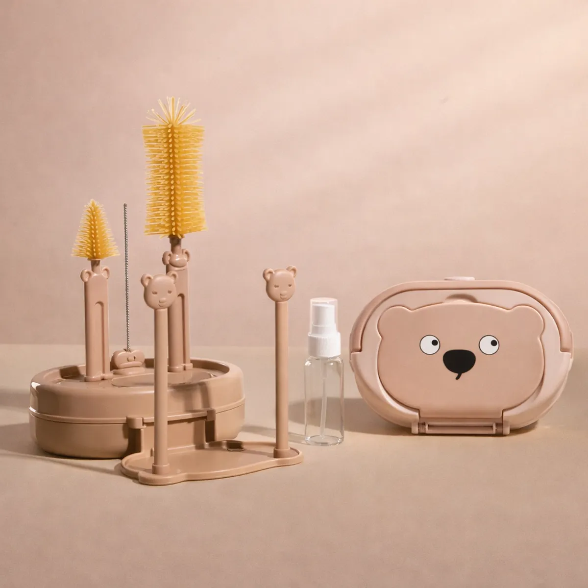 Baby - Kit Completo Limpiador de Biberones con Estuche Escurridor marron