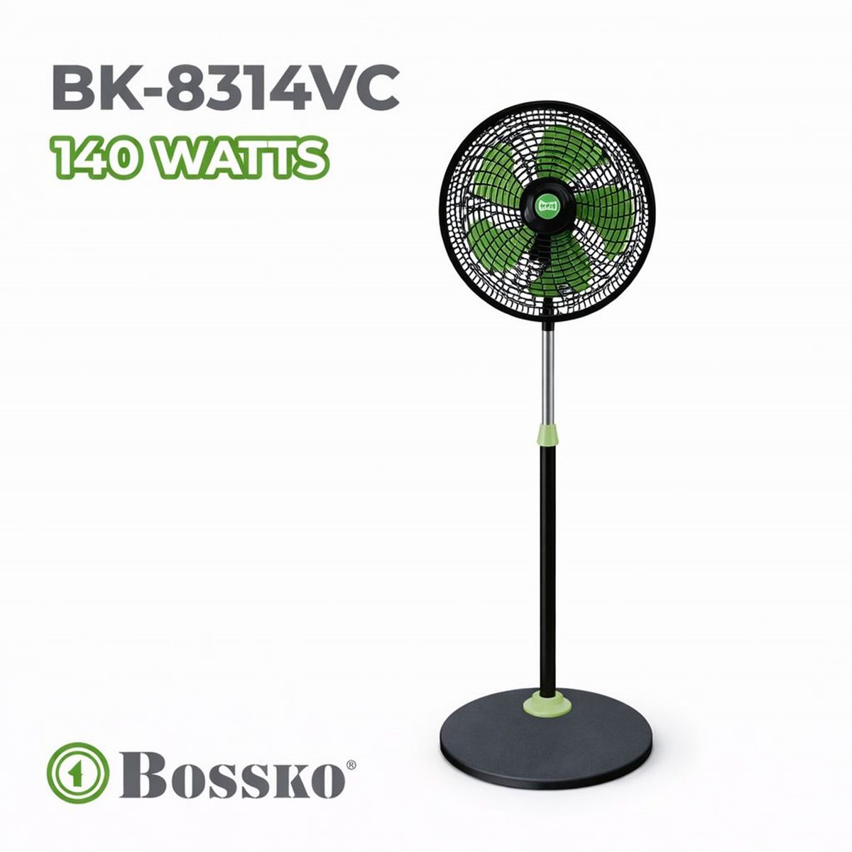BOSSKO - Ventilador Pedestal Bossko BK-8314VC 16” 140W – Alta Potencia, 5 Aspas y 3 Velocidades