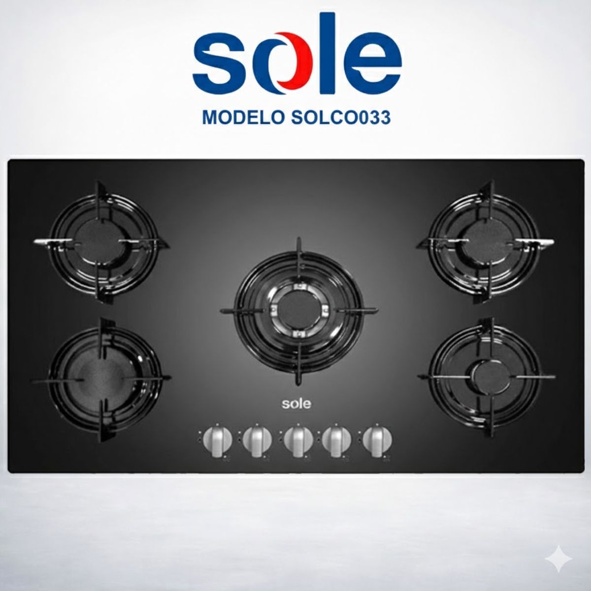 SOLE - SOLCO033 - Cocina Empotrable A Gas 5 Hornillas Negro 86Cm Sole