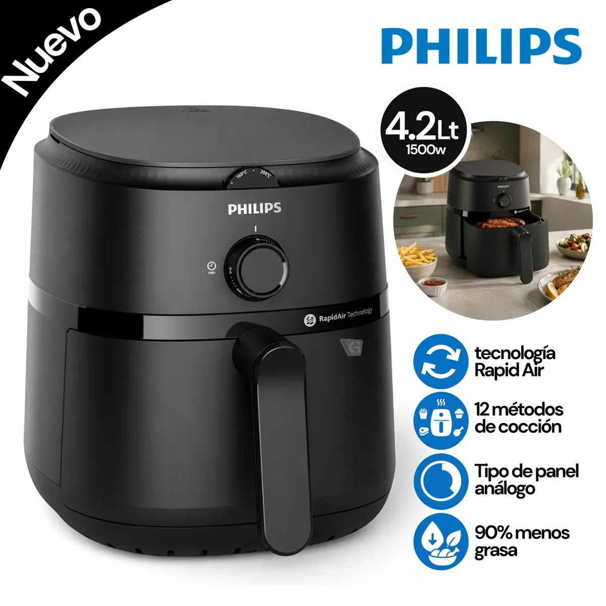 PHILIPS - Freidora de Aire Manual Philips NA120-00 4.2 Litros