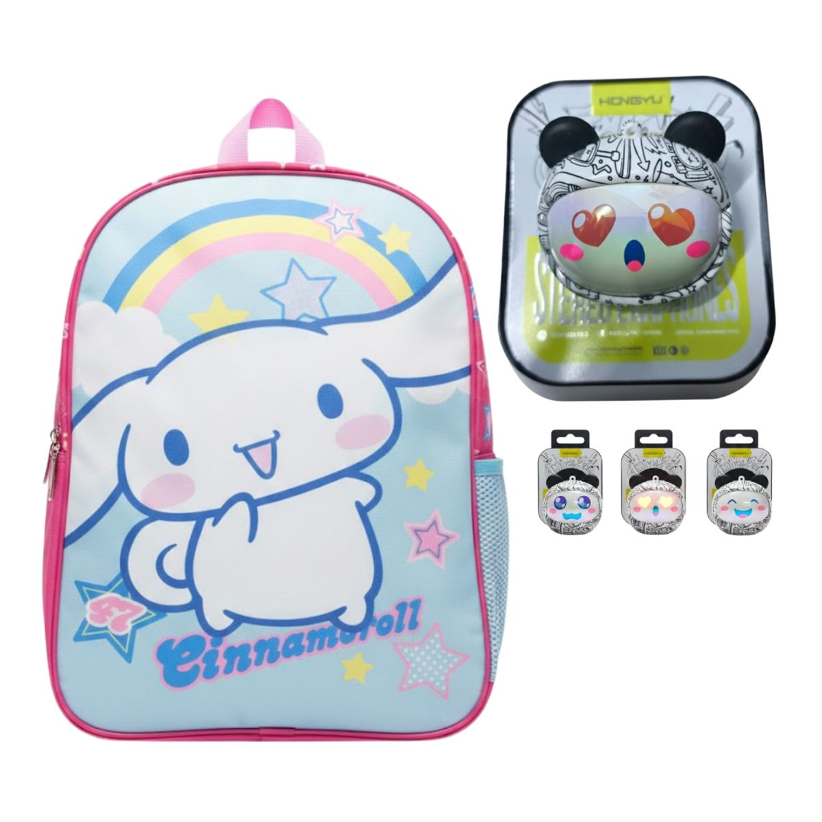 GENERICO - Audífonos Inalámbricos Bluetooth para Niños Caras Intercambiables 360° y Mochila Multipack 3 en 1