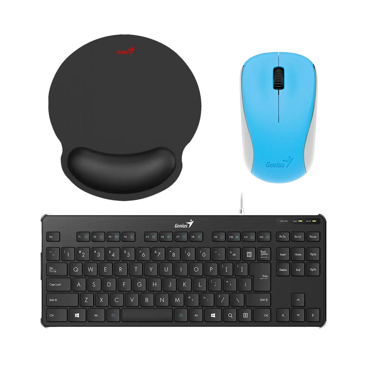 GENIUS - COMBO GENIUS TECLADO 110 MOUSE NX-7000 AZUL Y PAD MOUSE CON DESCANSADOR