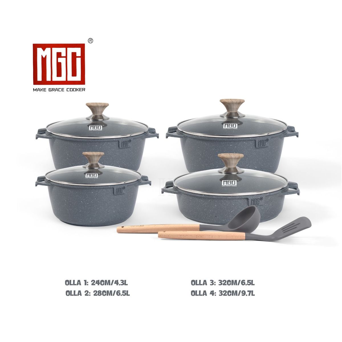 OEM - JUEGO DE OLLAS DE 10 PIEZAS MGC ROCA VOLCANICA GREY