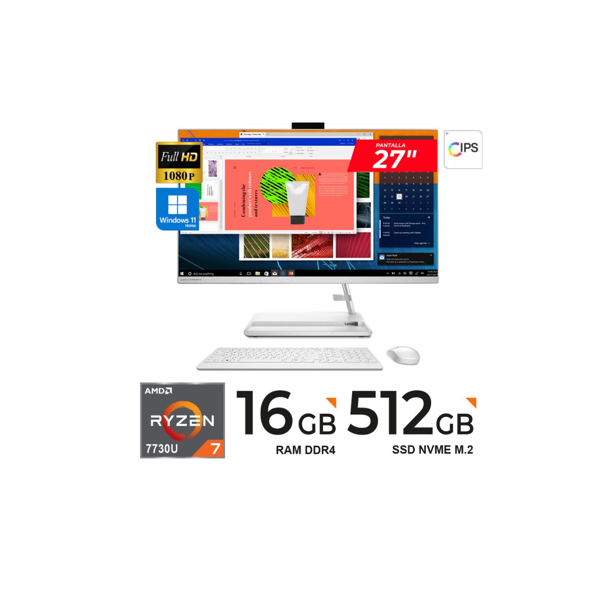LENOVO - PC TODO EN UNO LENOVO IdeaCentre 3 27ALC6 27 FHD IPS Ryzen7 7730U 16GB 512GB W11Home