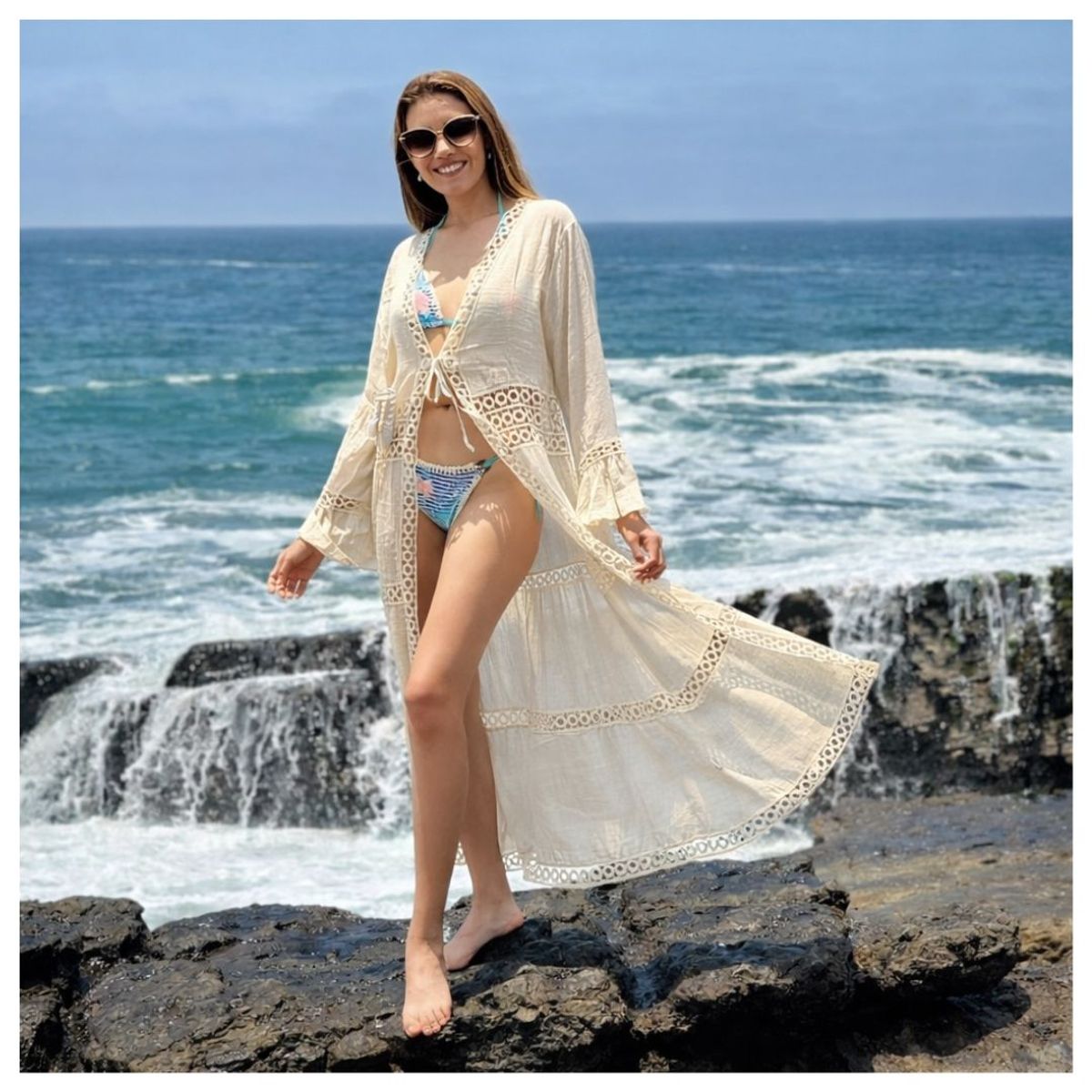 GENERICO - Salida de playa largo  con tejido y tela con acabado elegante