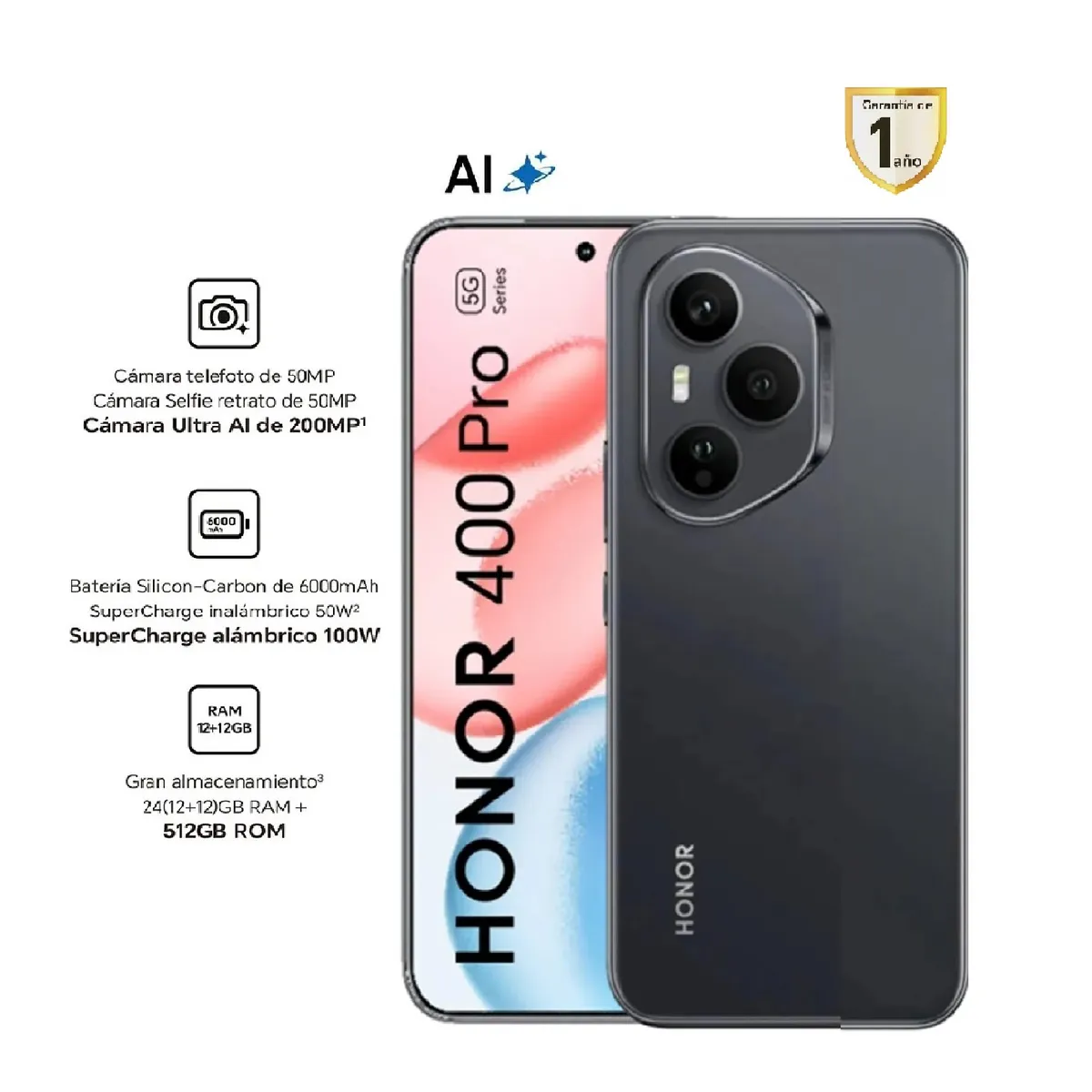 HONOR - HONOR 400 PRO 5G NEGRO 12RAM 512GB – REGISTRADO