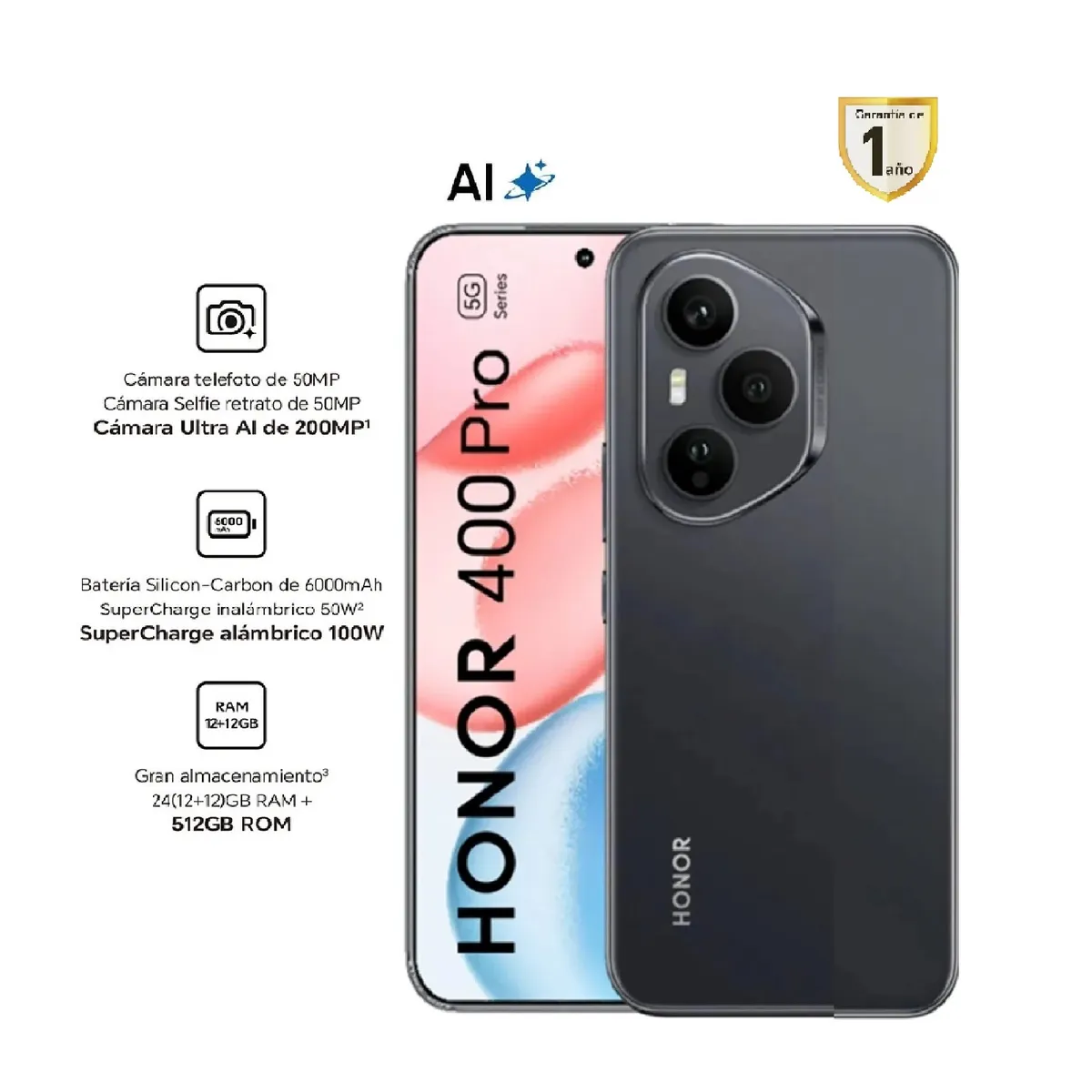 HONOR - HONOR 400 PRO 5G NEGRO 12RAM 512GB – REGISTRADO