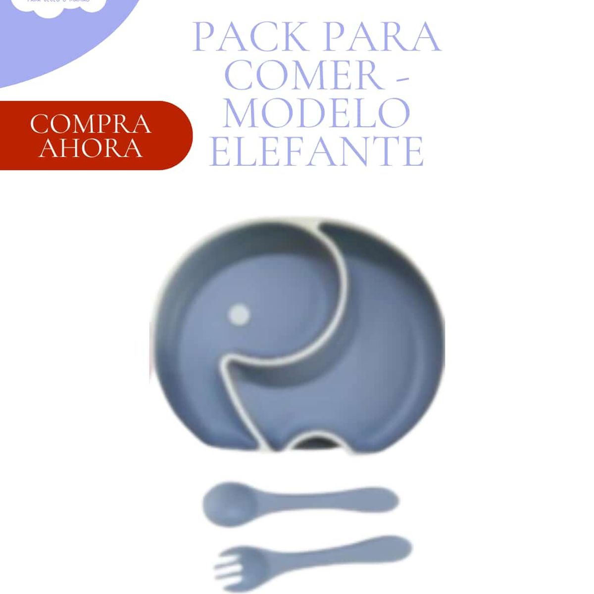 Baby - SET PARA COMER - PLATO + CUBIERTO PARA BEBE - MODELO ELEFANTE - COLOR AZUL