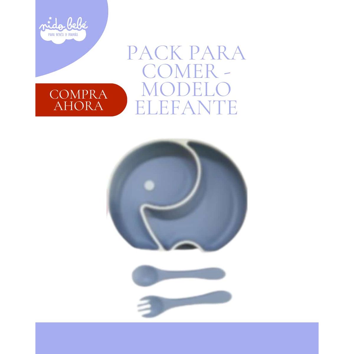 Baby - SET PARA COMER - PLATO + CUBIERTO PARA BEBE - MODELO ELEFANTE - COLOR AZUL