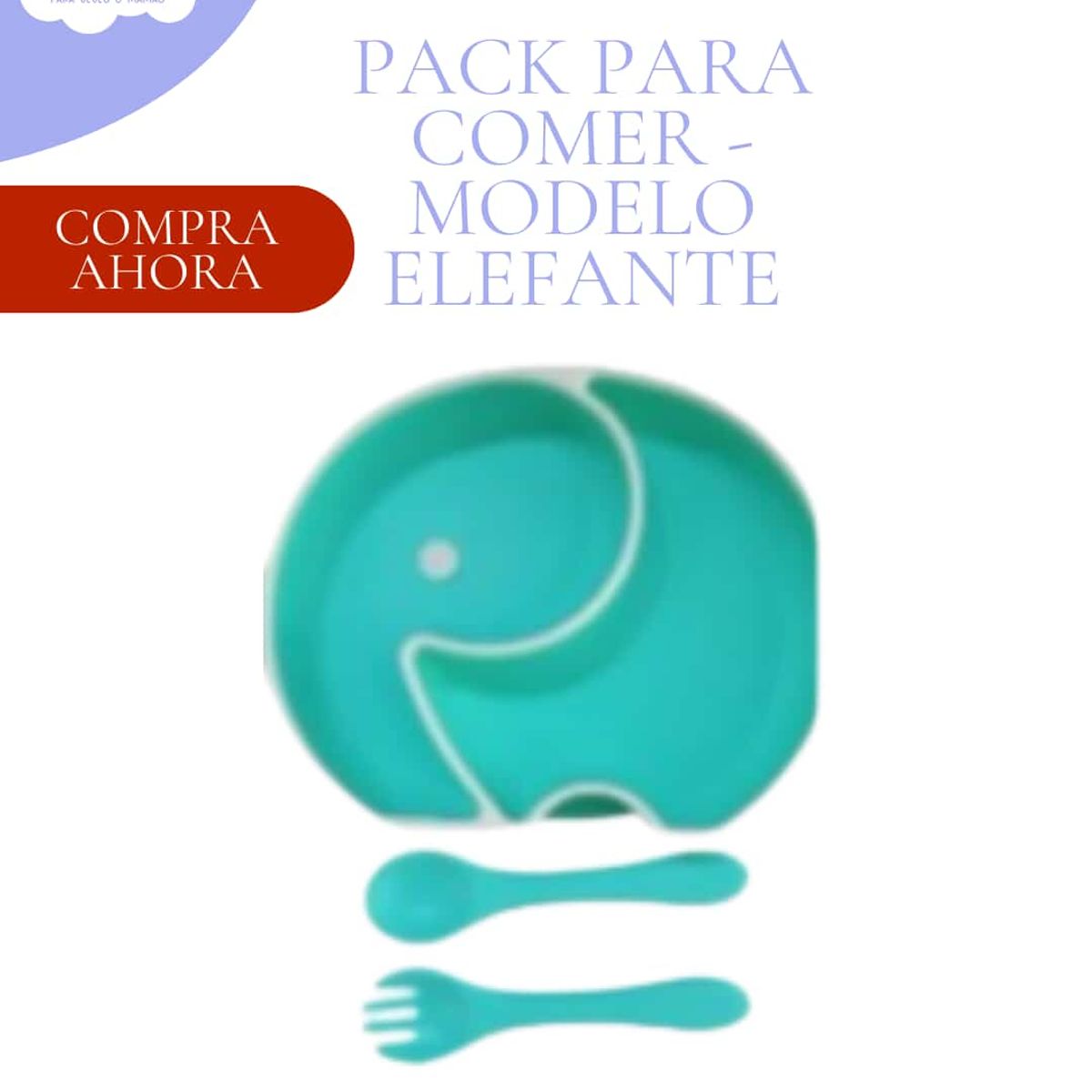 Baby - SET PARA COMER - PLATO + CUBIERTO PARA BEBE - MODELO ELEFANTE - COLOR TURQUESA