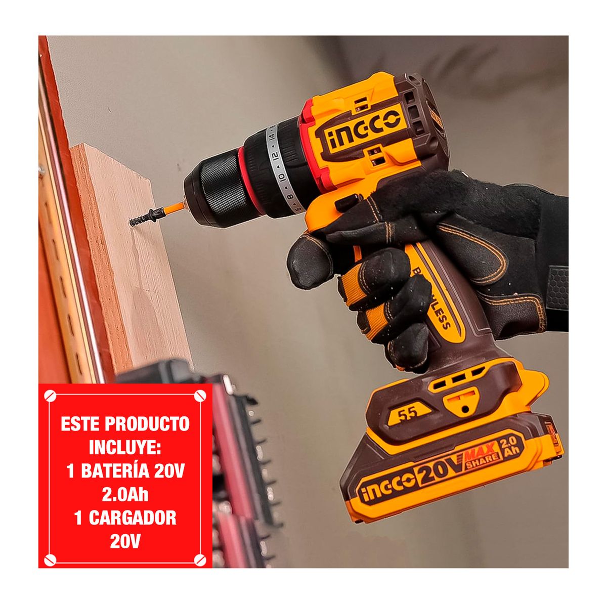 INGCO TOOLS - Taladro Atornillador 20v Brushless 55nm Con Bat/carg Ingco Naranja Claro 50 / 60hz
