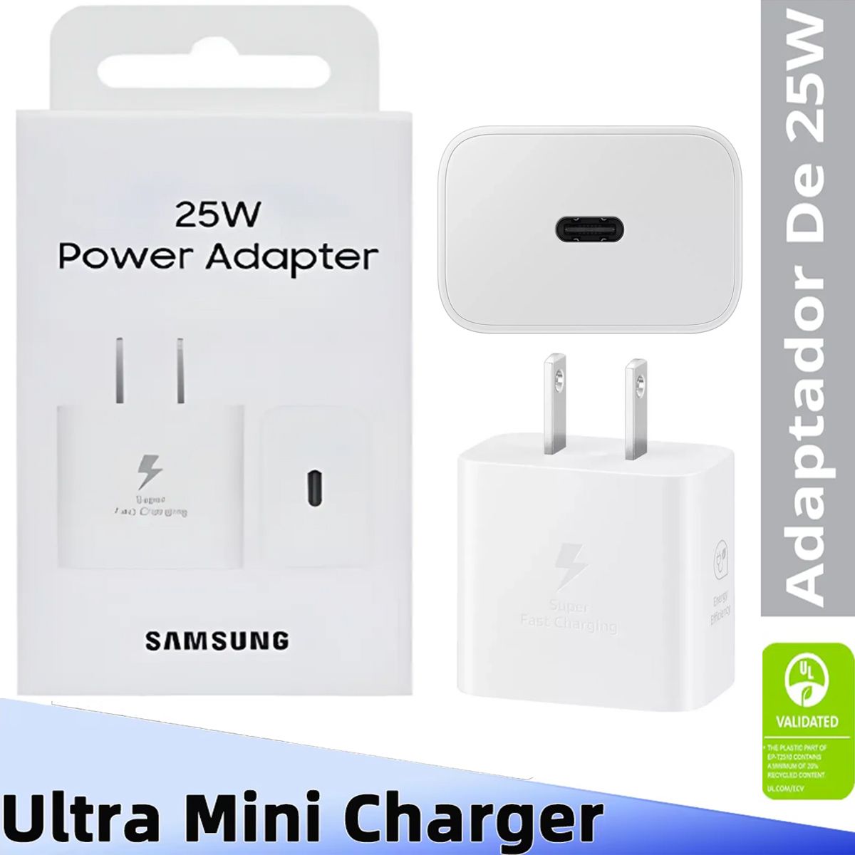 SAMSUNG - Cargador Samsung Tipo C Original 25W Cubo Adaptador Gan Blanco