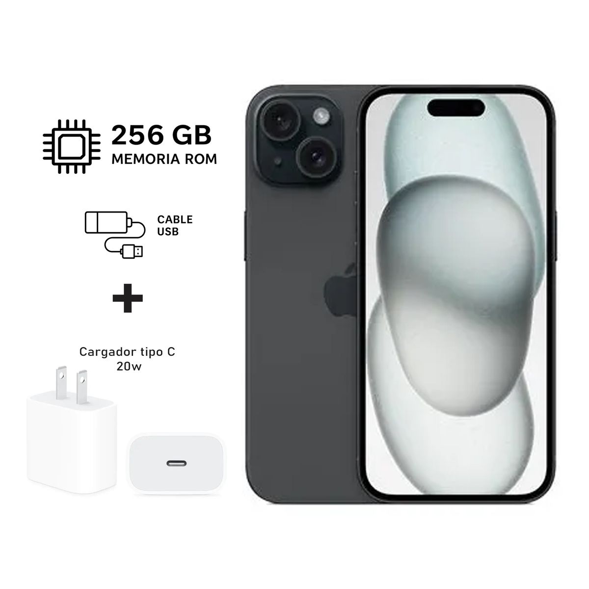 APPLE - Apple Iphone 15 Plus 256gb Negro 5G + Kit de carga. Reacondicionado Grado A+ A2847