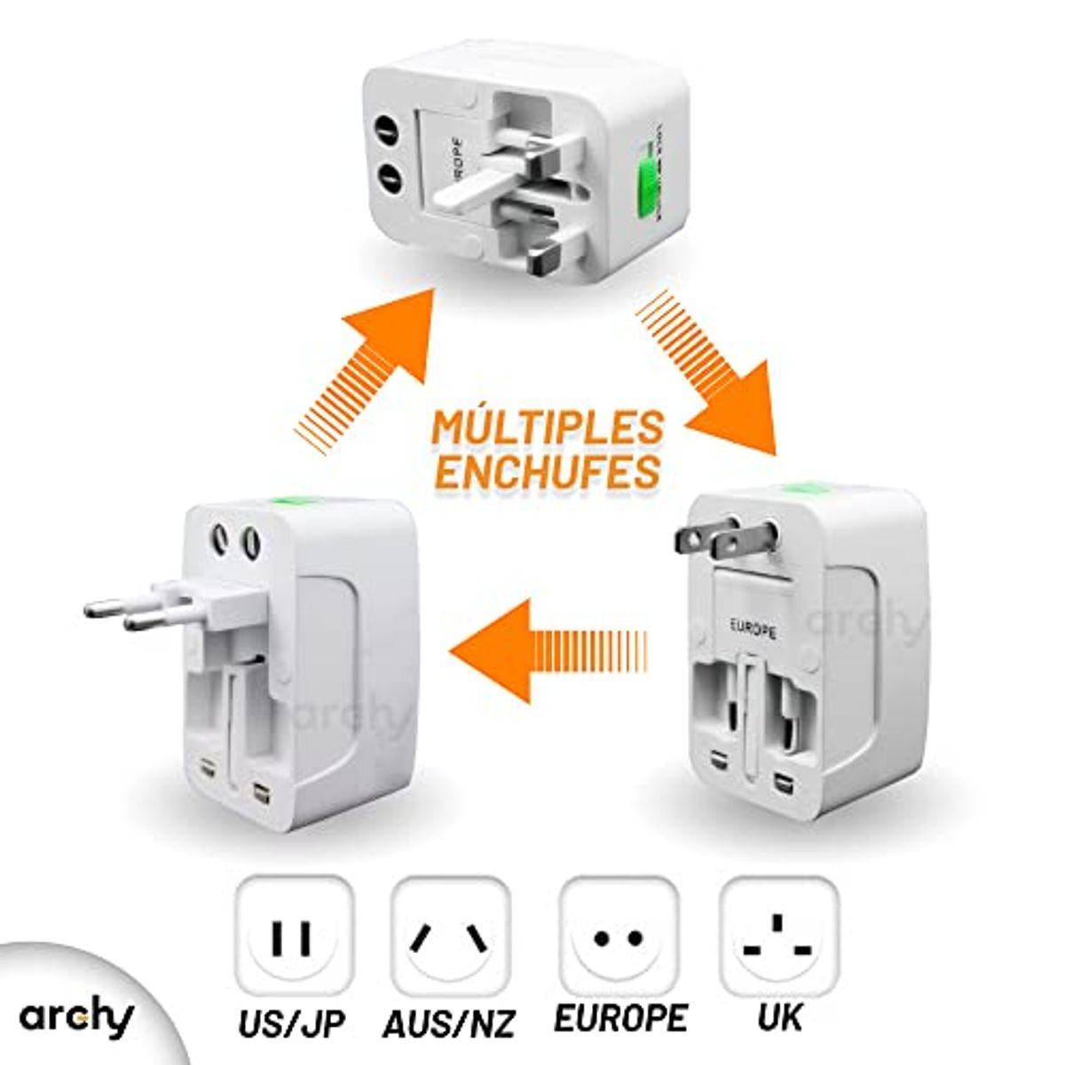 OEM - Adaptador de Enchufe Internacional Universal Europa USA y Más Todo en Uno Viajero