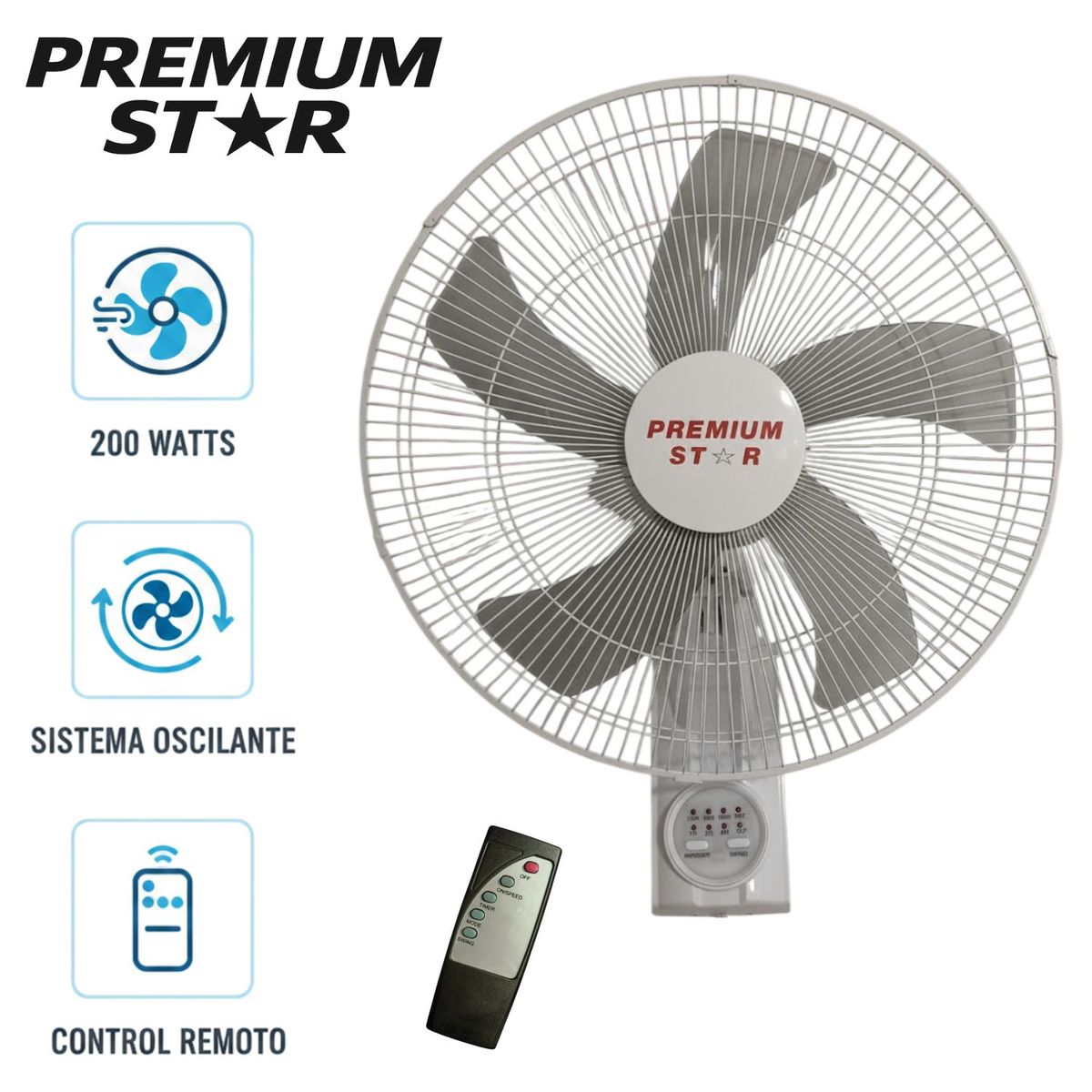 GENERICO - Ventilador de Pared con control Remoto Premium Star 18 Pulg  Blanco 200 W