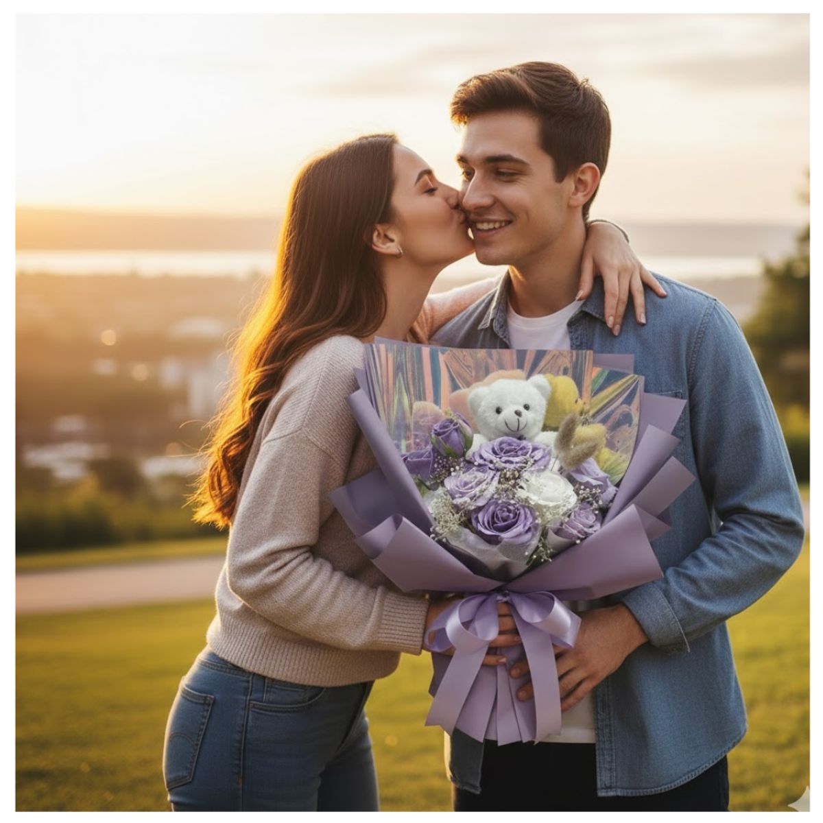 GENERICO - Peluche Nutria Grande Musical y Ramo de Rosas Aniversario San Valentín Parejas