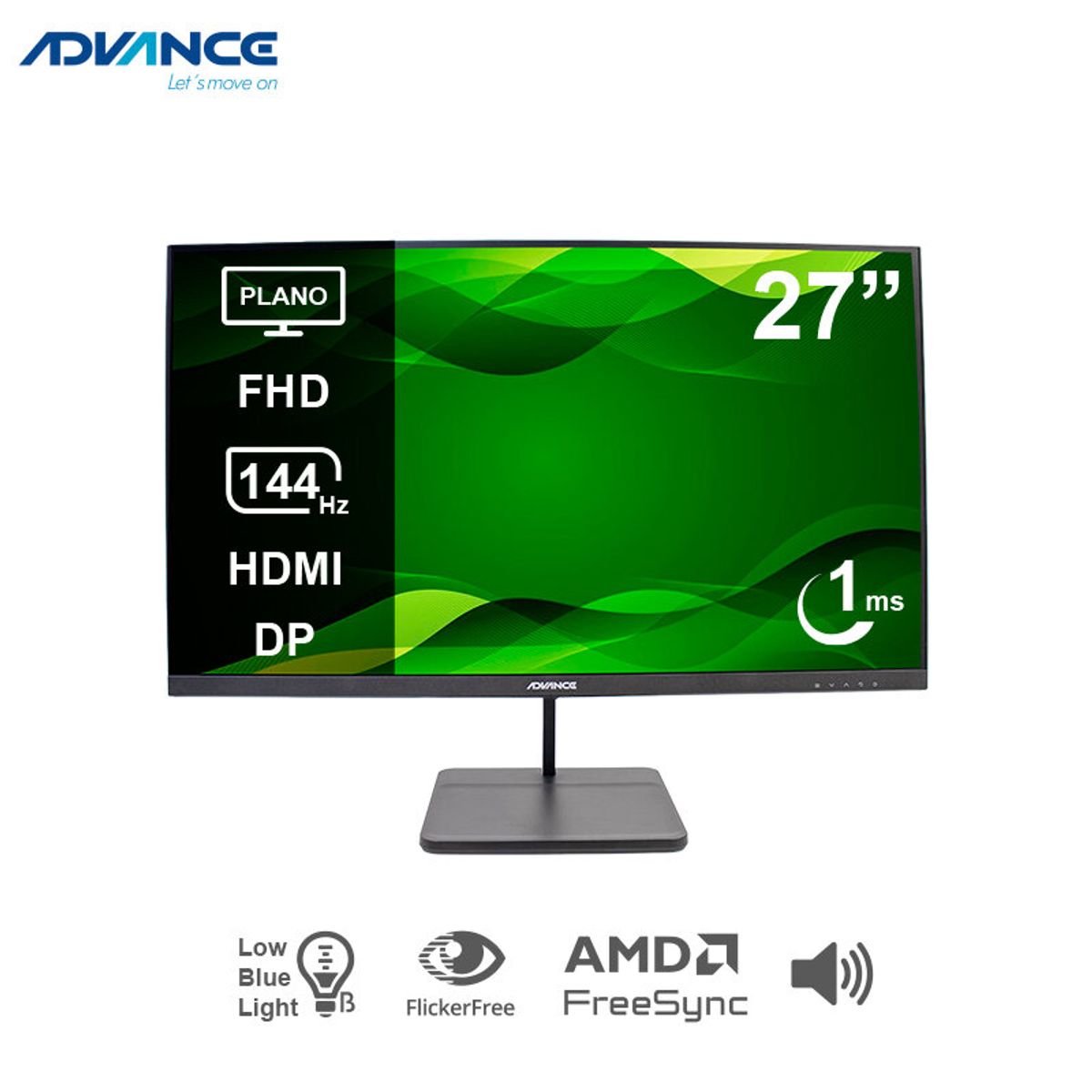 ADVANCE - Monitor plano ADVANCE ADV-2755S 27 FHD IPS 144Hz 1ms HDMI DP