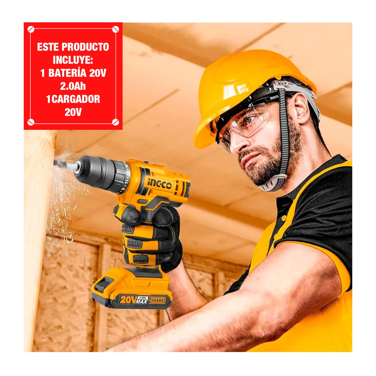 INGCO TOOLS - Taladro Atornillador 45nm Inalámbrica 20v Con Batcarg Ingco Naranja Claro 5060hz