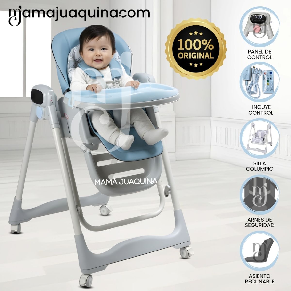 Baby - Silla de Comer Columpio 2 en 1 «IVONNY» Edición Exclusiva Light Blue