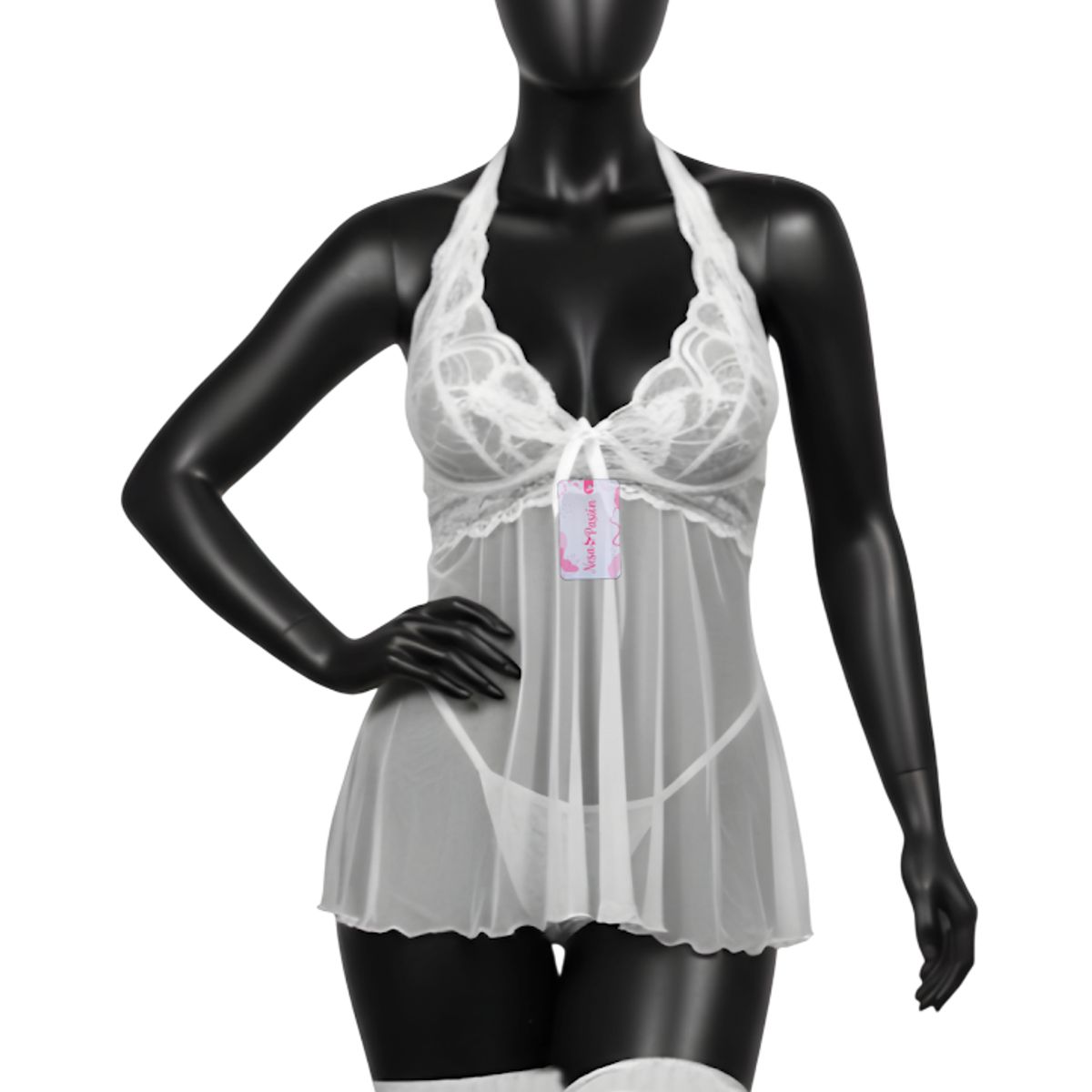 GENERICO - BABYDOLL LENCERIA SEXY DE ENCAJE BLANCO