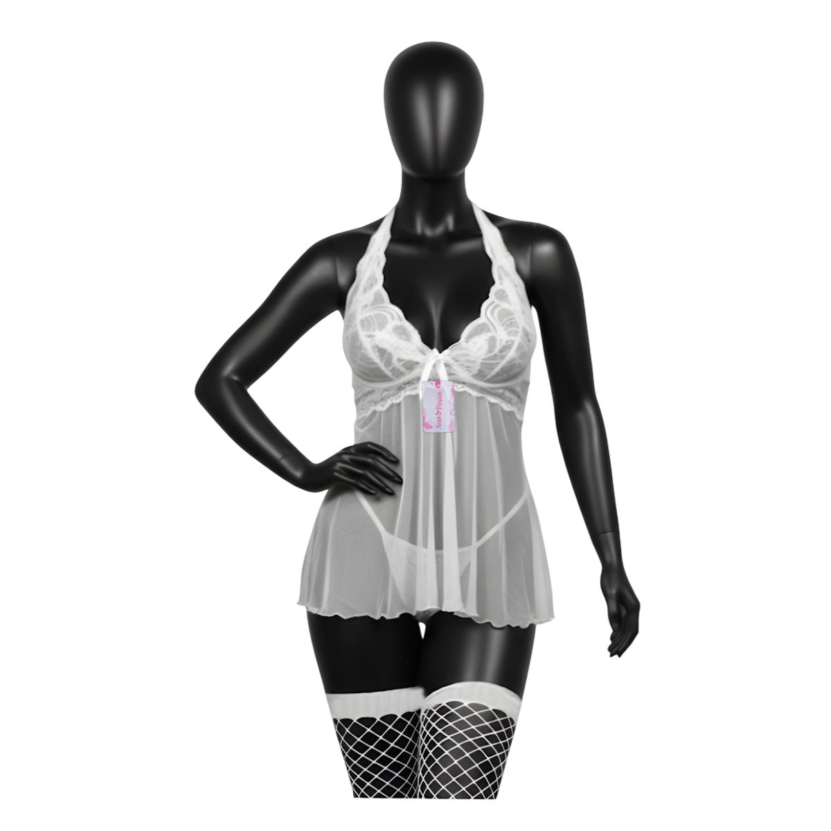 GENERICO - BABYDOLL LENCERIA SEXY DE ENCAJE BLANCO