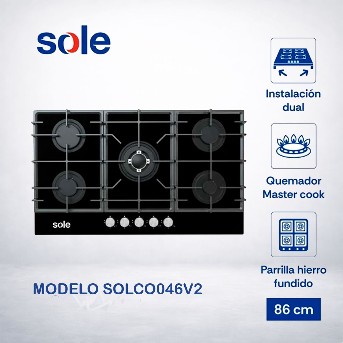 SOLE - Cocina Empotrable Sole 5 Hornillas 86 cm SOLCO046V2
