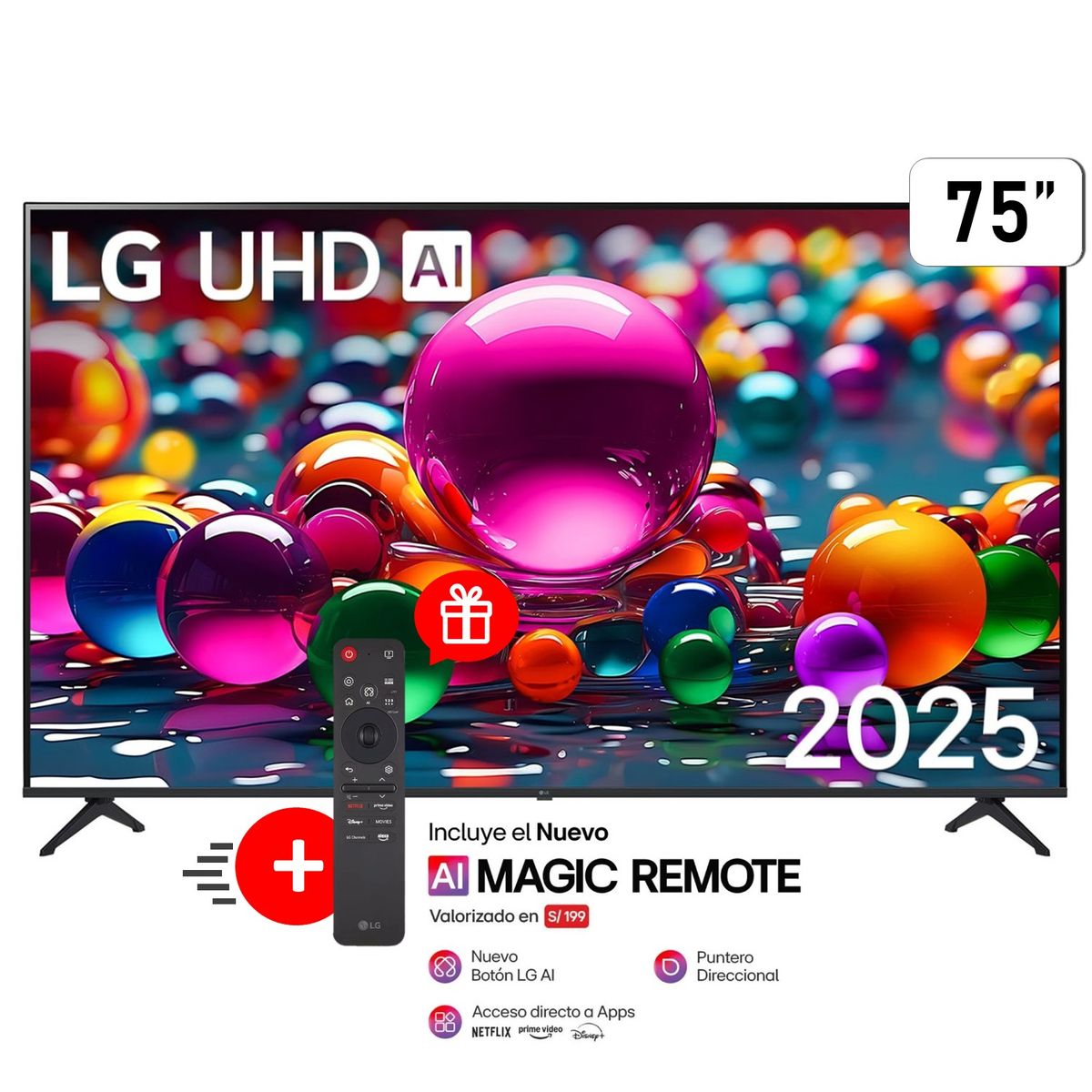 LG - Televisor LG 75 UHD 4K THINQ Ai Smart Tv 75UA8050PSA + Control Magic