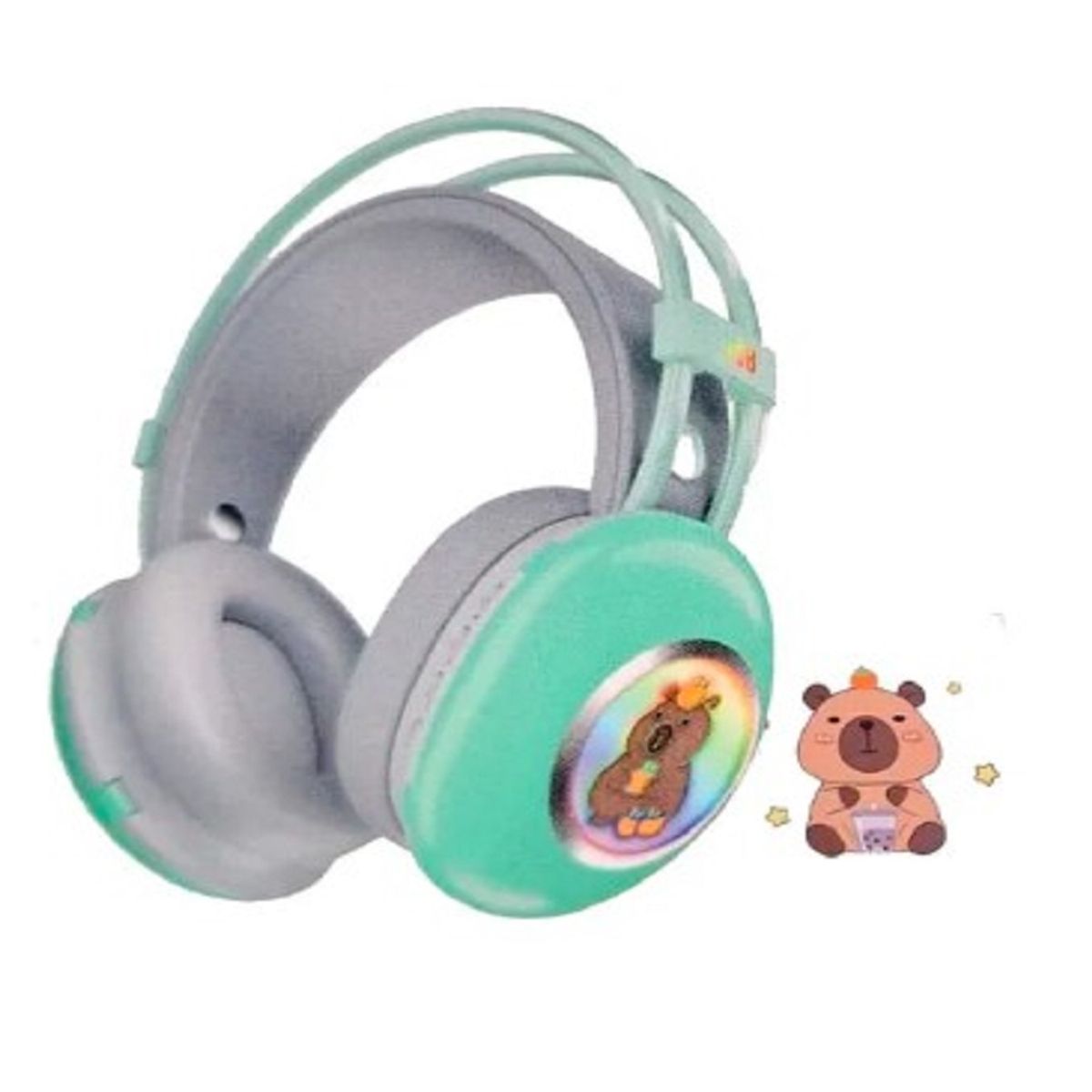 GENERICO - Audífonos Bluetooth Capibara verde Luces Rgb Gamer Inalámbricos