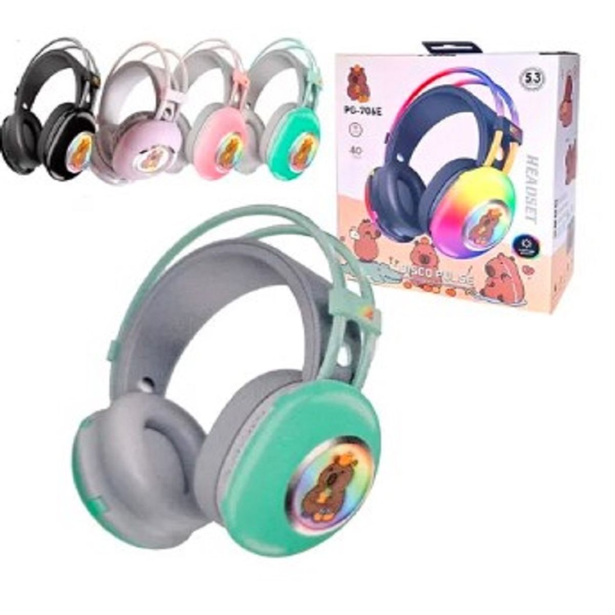GENERICO - Audífonos Bluetooth Capibara verde Luces Rgb Gamer Inalámbricos