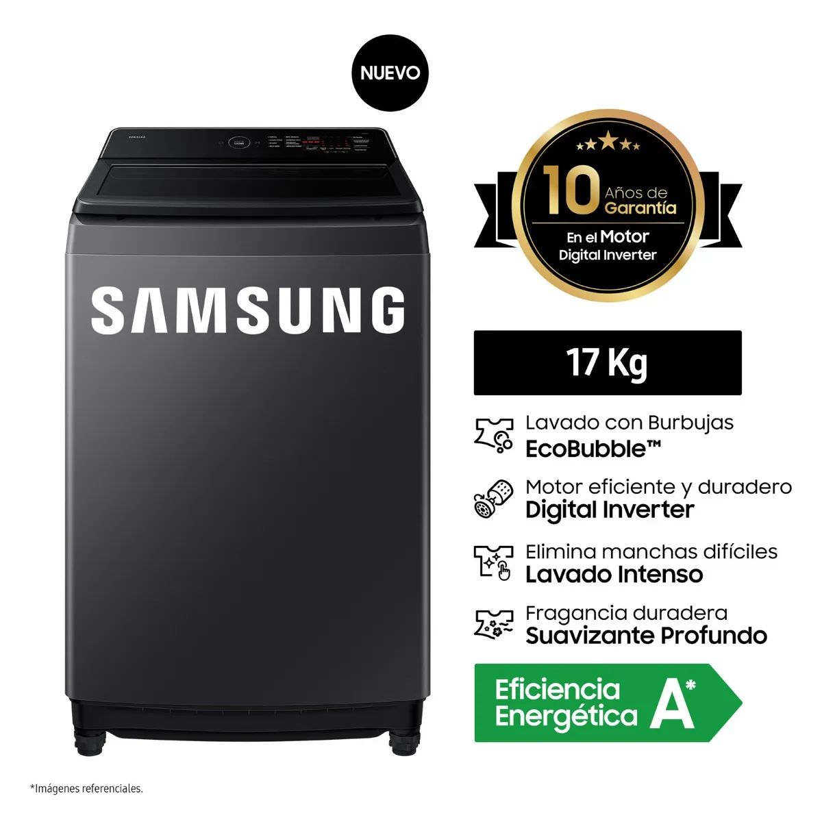 SAMSUNG - Lavadora Ecobubble 17kg Gris Grafito Samsung WA40F17E7CPE