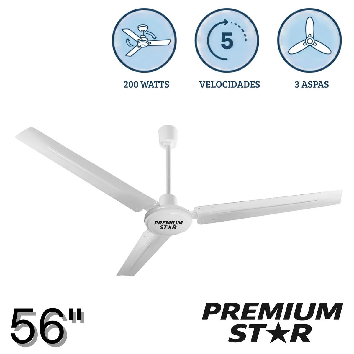 GENERICO - Ventilador de techo 56 Pulg Premium Star 200 W Blanco