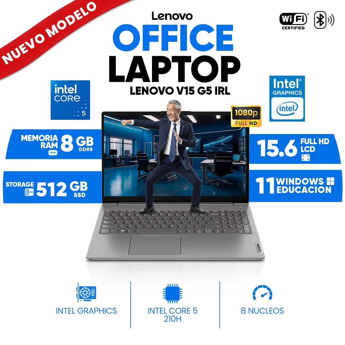 LENOVO - Lenovo V15 G5 IRL, Intel Core 5 210H, 8GB DDR5, 512GB SSD, 15.6 LCD LED FHD
