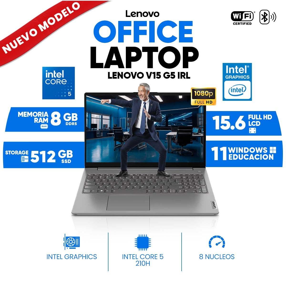 LENOVO - Lenovo V15 G5 IRL, Intel Core 5 210H, 8GB DDR5, 512GB SSD, 15.6 LCD LED FHD
