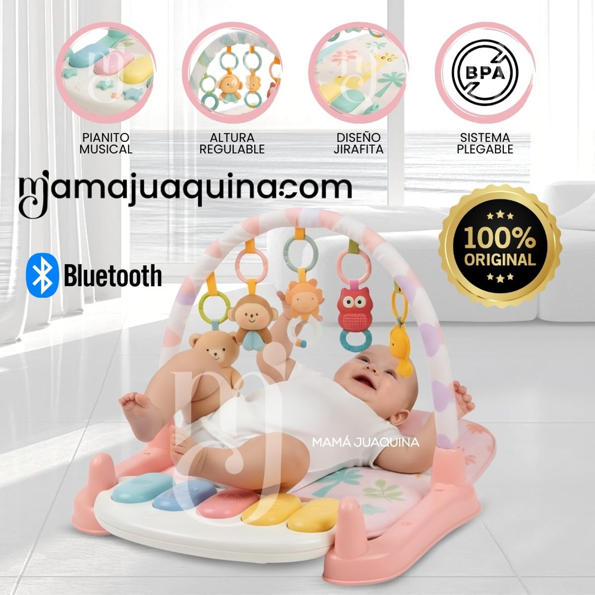 Baby - Gimnasio Interactivo con Bluetooth y Alfombra «DUGI PLAY» Pink