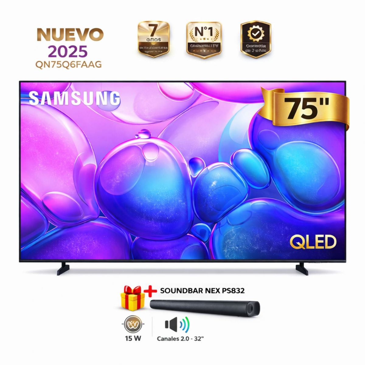 SAMSUNG - Televisor Samsung 75" Qled  QN75Q6FAAGXPE 4k UHD Tizen 2025 + Soundbar Nex