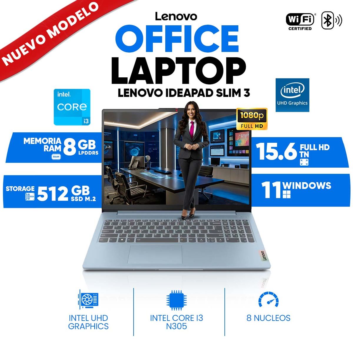 LENOVO - Lenovo IdeaPad Slim 3 15IAN8, Intel Core 3-N305, 8GB LPDDR5, 512GB SSD, 15.6 FHD TN