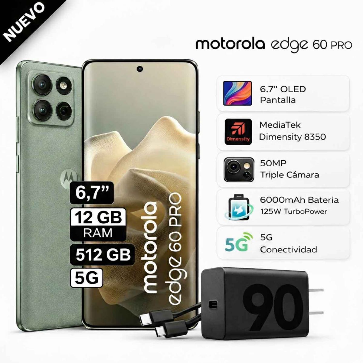 MOTOROLA - Celular Motorola Moto Edge 60 Pro 6.7" 512GB 12GB RAM Gris