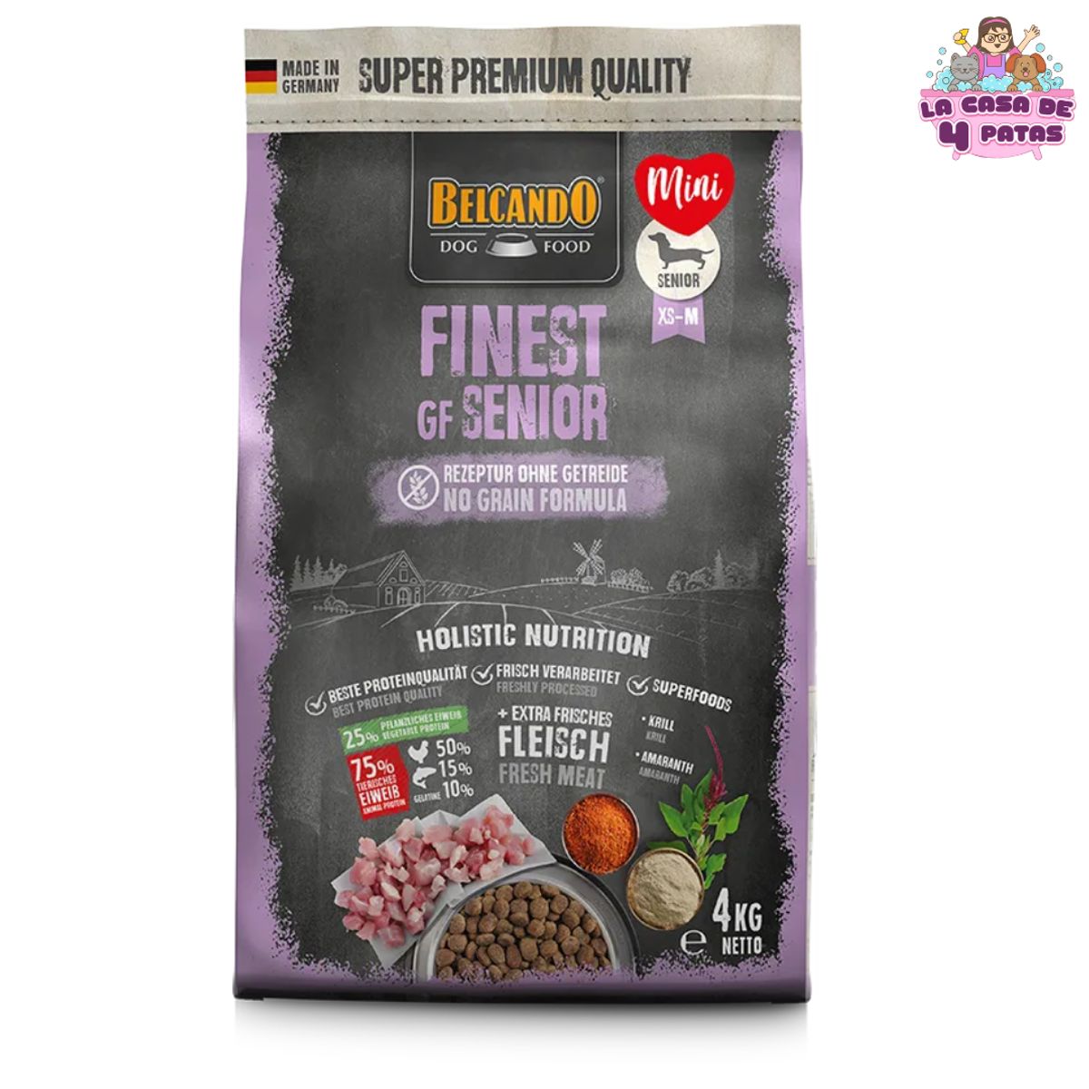 GENERICO - Alimento Belcando sin cereal de 4kg para perros senior razas pequeñas y mediana