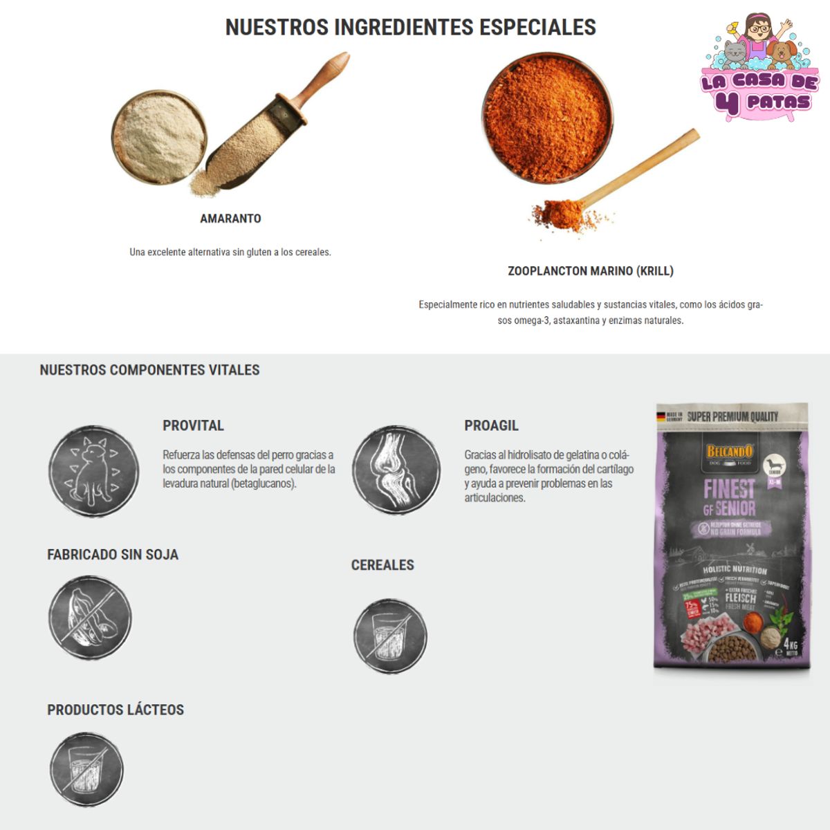 GENERICO - Alimento Belcando sin cereal de 4kg para perros senior razas pequeñas y mediana