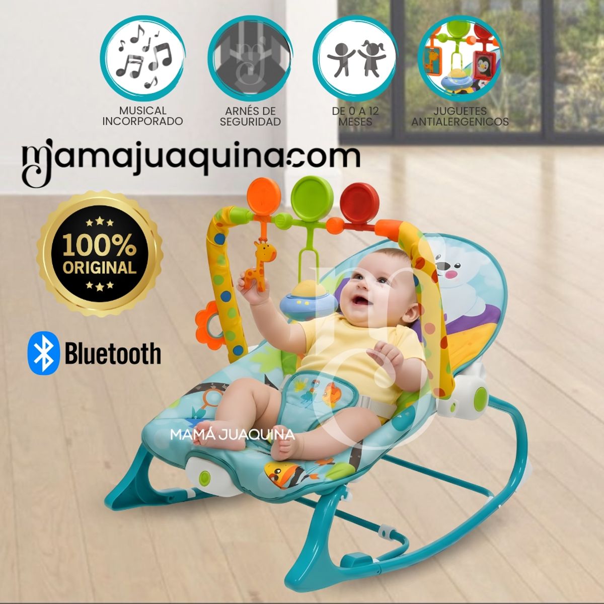 Baby - Silla Mecedora «SKIPPER» con Juguetes Didácticos Light Blue