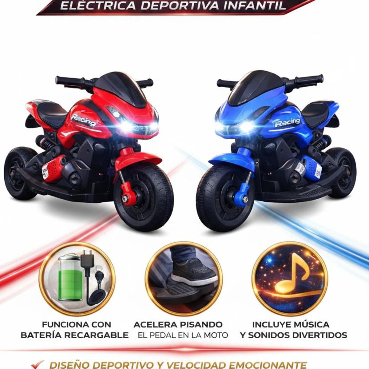 Moto Eléctrica Infantil Racing Rac- Z13 con Luces Y Reproductor Musical, marca GENERICO - Foto Principal
