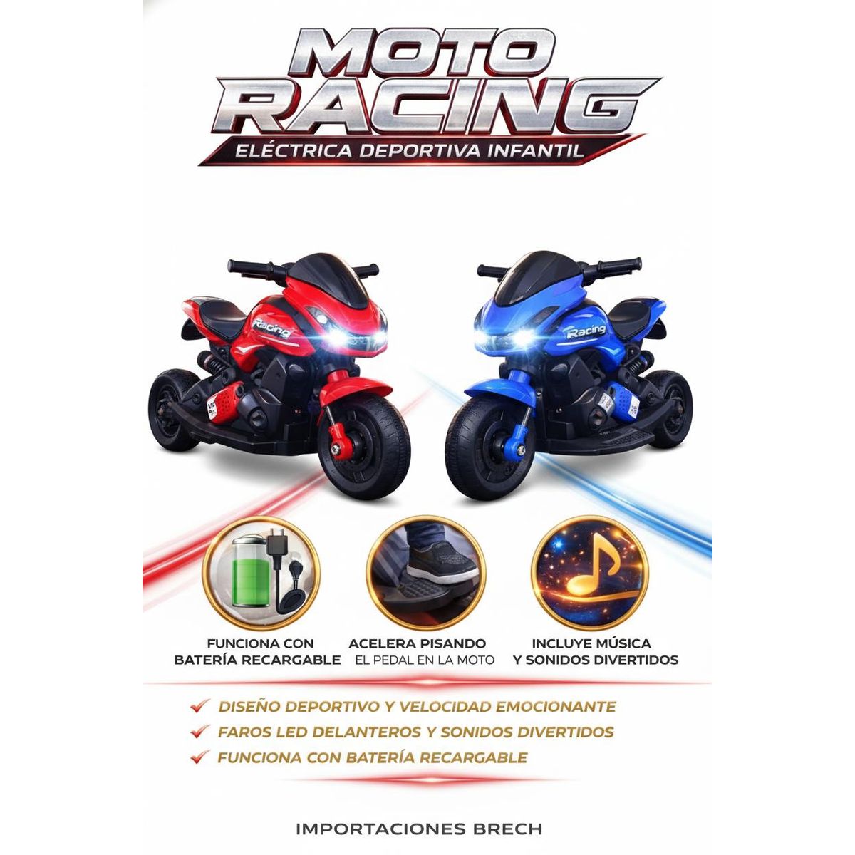 Moto Eléctrica Infantil Racing Rac- Z13 con Luces Y Reproductor Musical, marca GENERICO - Foto Principal